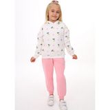 Toontoy Kız Çocuk 2'li Takım Baskılı Kapüşonlu Sweatshirt & Beli Paçası Lastikli Jogger Eşofman Altı - Renk Bloklu & 3 Iplik Şardonlu - Açık Pembe - 4