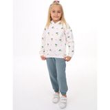Toontoy Kız Çocuk 2'li Takım Baskılı Kapüşonlu Sweatshirt & Beli Paçası Lastikli Jogger Eşofman Altı - Renk Bloklu & 3 Iplik Şardonlu - Koyu Mint
