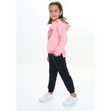 Toontoy Kız Çocuk 2'li Takım Baskılı Kapüşonlu Sweatshirt & Beli Paçası Lastikli Jogger Eşofman Altı - Renk Bloklu & 3 Iplik Şardonlu - Pembe - 6
