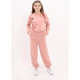 Toontoy Kız Çocuk 2'li Takım Baskılı Kapüşonlu Sweatshirt & Beli Paçası Ribanalı Cepli Jogger Eşofman Altı - TK22914 - Mercan - 8 - 9 Yaş
