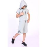 Toontoy Kız Çocuk 2'li Takım Baskılı Kapüşonlu T-Shirt & Beli Lastikli Kapri Şort - Gri - 6 – 7 Yaş