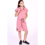 Toontoy Kız Çocuk 2'li Takım Baskılı Kapüşonlu T-Shirt & Beli Lastikli Kapri Şort - Gül Kurusu - 8 - 9 Yaş