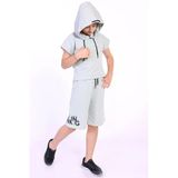 Toontoy Kız Çocuk 2'li Takım Baskılı Kapüşonlu T-Shirt & Beli Lastikli Kapri Şort