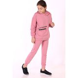 Toontoy Kız Çocuk 2'li Takım Baskılı Kapüşonlu Torba Cepli Asimetrik Sweatshirt & Beli Paçası Lastikli Cepli Jogger Eşofman Altı - 2 Ipilk - Gül Kurusu - 6 – 7 Yaş