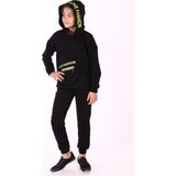 Toontoy Kız Çocuk 2'li Takım Baskılı Kapüşonlu Torba Cepli Asimetrik Sweatshirt & Beli Paçası Lastikli Cepli Jogger Eşofman Altı - 2 Ipilk - Siyah - 8 - 9 Yaş