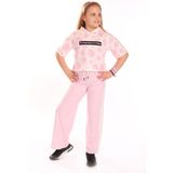 Toontoy Kız Çocuk 2'li Takım Baskılı Kısa Kollu Kapüşonlu Sweatshirt & Beli Lastikli Yanı Bantlı Bol Paça Eşofman Altı - 30/1 Penye - Açık Pembe - 6 – 7 Yaş