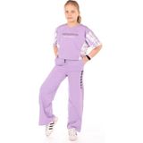 Toontoy Kız Çocuk 2'li Takım Baskılı Kısa Kollu Sweatshirt & Beli Lastikli Yırtmaçlı Bol Paça Eşofman Altı - 30/1 Penye - Lila - 6 – 7 Yaş