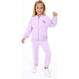 Toontoy Kız Çocuk 2'li Takım Baskılı Kolej Yaka Fermuarlı Cepli Sweatshirt & Beli Paçası Lastikli Cepli Jogger Eşofman Altı -TK24219 - Lila