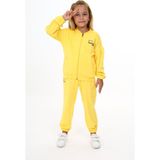 Toontoy Kız Çocuk 2'li Takım Baskılı Kolej Yaka Fermuarlı Cepli Sweatshirt & Beli Paçası Lastikli Cepli Jogger Eşofman Altı -TK24219 - Sarı - 5