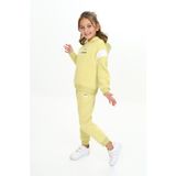 Toontoy Kız Çocuk 2'li Takım Baskılı Kolej Yaka Fermuarlı Cepli Sweatshirt & Beli Paçası Ribanalı Jogger Eşofman Altı - 3 Iplik Şardonlu - Açık Yeşil - 6