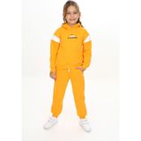 Toontoy Kız Çocuk 2'li Takım Baskılı Kolej Yaka Fermuarlı Cepli Sweatshirt & Beli Paçası Ribanalı Jogger Eşofman Altı - 3 Iplik Şardonlu - Hardal - 5