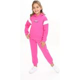 Toontoy Kız Çocuk 2'li Takım Baskılı Kolej Yaka Fermuarlı Cepli Sweatshirt & Beli Paçası Ribanalı Jogger Eşofman Altı - 3 Iplik Şardonlu - Orkide