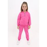 Toontoy Kız Çocuk 2'li Takım Baskılı Kolej Yaka Fermuarlı Cepli Sweatshirt & Beli Paçası Ribanalı Jogger Eşofman Altı - Nervürlü & 2 Iplik - Fuşya - 5