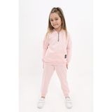 Toontoy Kız Çocuk 2'li Takım Baskılı Kolej Yaka Fermuarlı Cepli Sweatshirt & Beli Paçası Ribanalı Jogger Eşofman Altı - Nervürlü & 2 Iplik - Pudra - 5