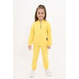 Toontoy Kız Çocuk 2'li Takım Baskılı Kolej Yaka Fermuarlı Cepli Sweatshirt & Beli Paçası Ribanalı Jogger Eşofman Altı - Nervürlü & 2 Iplik - Sarı - 5