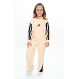 Toontoy Kız Çocuk 2'li Takım Baskılı Kolej Yaka Fermuarlı Reglan Kol Sweatshirt & Beli Paçası Ribanalı Jogger Eşofman Altı - 2 Iplik - Bej - 7