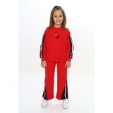 Toontoy Kız Çocuk 2'li Takım Baskılı Kolej Yaka Fermuarlı Reglan Kol Sweatshirt & Beli Paçası Ribanalı Jogger Eşofman Altı - 2 Iplik - Kırmızı - 8