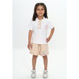 Toontoy Kız Çocuk 2'li Takım Baskılı Polo Yaka T-Shirt & Beli Lastikli Şort - Bej