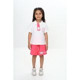Toontoy Kız Çocuk 2'li Takım Baskılı Polo Yaka T-Shirt & Beli Lastikli Şort - Fuşya - 4
