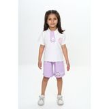 Toontoy Kız Çocuk 2'li Takım Baskılı Polo Yaka T-Shirt & Beli Lastikli Şort - Lila - 4