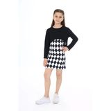 Toontoy Kız Çocuk 2'Li Takım Baskılı Regular Fit Kare Yaka Askılı Elbise & Bisiklet Yaka Uzun Kollu Asimetrik Sweatshirt