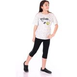 Toontoy Kız Çocuk 2'li Takım Baskılı Yuvarlak Yaka T-Shirt & Beli Lastikli Crop Tayt - Yeşil - 6 – 7 Yaş