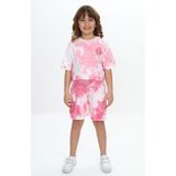Toontoy Kız Çocuk 2'li Takım Batik Baskılı Bisiklet Yaka T-Shirt & Beli Lastikli Cepli Şort - Gül Kurusu - 5