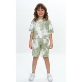 Toontoy Kız Çocuk 2'li Takım Batik Baskılı Bisiklet Yaka T-Shirt & Beli Lastikli Cepli Şort - Yeşil - 7