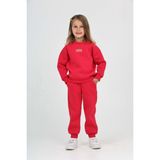 Toontoy Kız Çocuk 2'li Takım Bisiklet Yaka Sweatshirt & Beli Paçası Lastikli Cepli Jogger Eşofman Altı - 3 Iplik Şardonlu - Fuşya - 5