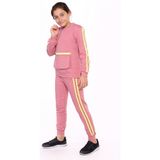 Toontoy Kız Çocuk 2'li Takım Bisiklet Yaka Torba Cepli Sweatshirt & Beli Paçası Lastikli Jogger Eşofman Altı - Bant Detaylı & 2 Iplik - Gül Kurusu - 10 - 11 Yaş