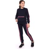 Toontoy Kız Çocuk 2'li Takım Bisiklet Yaka Torba Cepli Sweatshirt & Beli Paçası Lastikli Jogger Eşofman Altı - Bant Detaylı & 2 Iplik - Lacivert - 10 - 11 Yaş