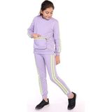 Toontoy Kız Çocuk 2'li Takım Bisiklet Yaka Torba Cepli Sweatshirt & Beli Paçası Lastikli Jogger Eşofman Altı - Bant Detaylı & 2 Iplik - Lila - 6 – 7 Yaş