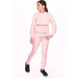 Toontoy Kız Çocuk 2'li Takım Bisiklet Yaka Torba Cepli Sweatshirt & Beli Paçası Lastikli Jogger Eşofman Altı - Bant Detaylı & 2 Iplik - Pudra - 13 - 14 Yaş