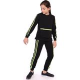 Toontoy Kız Çocuk 2'li Takım Bisiklet Yaka Torba Cepli Sweatshirt & Beli Paçası Lastikli Jogger Eşofman Altı - Bant Detaylı & 2 Iplik - Siyah - 13 - 14 Yaş