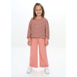 Toontoy Kız Çocuk 2'li Takım Çizgili Bisiklet Yaka Yırtmaçlı Sweatshirt & Beli Lastikli Bol Paça Eşofman Altı - 2 Iplik - Mercan - 5