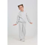 Toontoy Kız Çocuk 2'li Takım Çizgili Kapüşonlu Fermuarlı Cepli Sweatshirt & Beli Lastikli Bol Paça Eşofman Altı - Müslin - Koyu Gri - 3