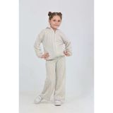 Toontoy Kız Çocuk 2'Li Takım Çizgili Kapüşonlu Fermuarlı Cepli Sweatshirt & Beli Lastikli Bol Paça Eşofman Altı - Müslin