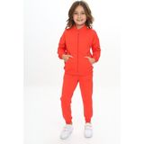 Toontoy Kız Çocuk 2'li Takım Dik Yaka Fermuarlı Cepli Sweatshirt & Beli Paçası Ribanalı Jogger Eşofman Altı - 2 Iplik - Nar Çiçeği - 5
