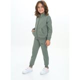 Toontoy Kız Çocuk 2'li Takım Dik Yaka Fermuarlı Cepli Sweatshirt & Beli Paçası Ribanalı Jogger Eşofman Altı - 2 Iplik - Yeşil - 4