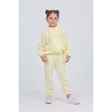 Toontoy Kız Çocuk 2'li Takım Dik Yaka Fermuarlı Reglan Kol Sweatshirt & Beli Paçası Lastikli Jogger Eşofman Altı - Fiyonk Detaylı & Dokuma Müslin - Açık Sarı - 3
