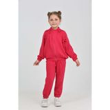 Toontoy Kız Çocuk 2'li Takım Dik Yaka Fermuarlı Reglan Kol Sweatshirt & Beli Paçası Lastikli Jogger Eşofman Altı - Fiyonk Detaylı & Dokuma Müslin - Fuşya - 4