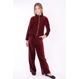 Toontoy Kız Çocuk 2'li Takım Dik Yaka Fermuarlı Sweatshirt & Beli Lastikli Cepli Bol Paça Eşofman Altı - Kadife - Bordo - 6 – 7 Yaş
