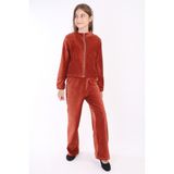 Toontoy Kız Çocuk 2'li Takım Dik Yaka Fermuarlı Sweatshirt & Beli Lastikli Cepli Bol Paça Eşofman Altı - Kadife - Kiremit - 13-14