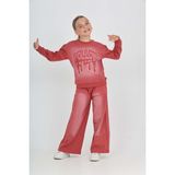 Toontoy Kız Çocuk 2'li Takım Eskitme Baskılı Bisiklet Yaka Sweatshirt & Beli Lastikli Cepli Bol Paça Eşofman Altı - 2 Iplik - Kiremit - 14 Yaş