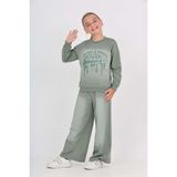 Toontoy Kız Çocuk 2'li Takım Eskitme Baskılı Bisiklet Yaka Sweatshirt & Beli Lastikli Cepli Bol Paça Eşofman Altı - 2 Iplik - Yeşil - 12