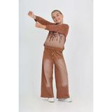 Toontoy Kız Çocuk 2'Li Takım Eskitme Baskılı Bisiklet Yaka Sweatshirt & Beli Lastikli Cepli Bol Paça Eşofman Altı - 2 İplik