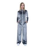 TOONTOY Kız Çocuk 2'li Takım Fermuarlı Kapüşonlu Cepli Sweatshirt & Beli Lastikli Bol Paça Cepli Eşofman, 12-13 Yaş, 24962, Gri, kız-çocuk