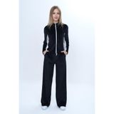 TOONTOY Kız Çocuk 2'li Takım Fermuarlı Kapüşonlu Cepli Sweatshirt & Beli Lastikli Bol Paça Cepli Eşofman, 6-7 Yaş, 24962, Siyah, kız-çocuk