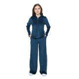 TOONTOY Kız Çocuk 2'li Takım Fermuarlı Kapüşonlu Cepli Sweatshirt & Beli Lastikli Bol Paça Cepli Eşofman, 8-9 Yaş, 24961, Petrol Mavi, kız-çocuk