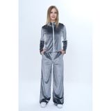 Toontoy Kız Çocuk 2'li Takım Fermuarlı Kapüşonlu Cepli Sweatshirt & Beli Lastikli Bol Paça Cepli Eşofman Altı - Garni Detaylı & Kadife - 6 - 7 Yaş - Gri